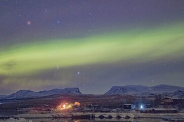 Abisko Aurora-1 An auroral cloud covers the constellation Orion above the landmark gap in the mountains known as the “Gates of Lapland” Abisko, Sweden 16 Nov 2015 EOS 60Da with...