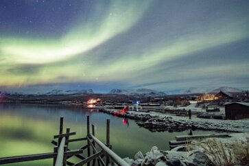 Abisko Aurora-2 The view from the docks at the town of Abisko on Lake Trondetraske. The “Gates of Lapland” is seen in the distance as a notch in the wall of mountains. Abisko,...