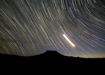 Wupatki Startrails “The Citadel” remains the focus for this startrail image. The moon dominates the scene, and this blend of exposures shows its path among the stars. The cloud...