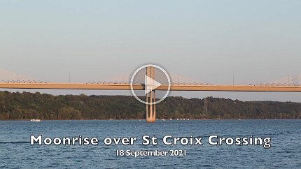 2021-Moonrise over St Croix Crossing The harvest moon rises over the new bridge on the St Croix river.