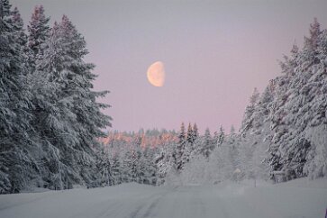 Arctic Moonset A few days from the winter solstice, at the arctic circle, the moon will set in the northwest at noon, the same time that the sun appears for its few minutes...