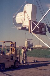 19770500 Balloon Launch T10-18 Setting the ballast under the payload-- sand that can be released in small amounts by radio control.