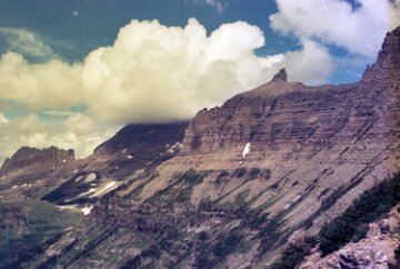 19760800-GlacierPark-17 The Highline Trail, featuring Bishops Cap.