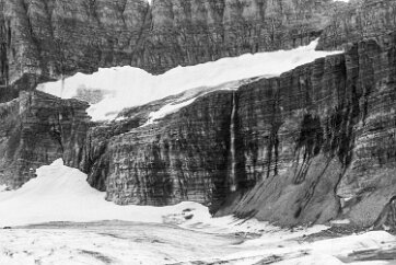 19700800-GrinnellGlacierHike-3 Salamander Glacier in 1970, as viewed from the trail to Grinnell Glacier. At one time these two glaciers were connected. Now they are joined by the melt...