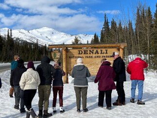 IMG_3677 The road into Denali Park was not yet open, but we could get as far as the entrance. The mountain in the background is one of the 