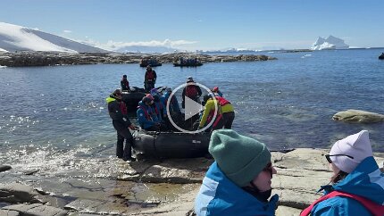 Video: Disembarking a zodiac-- a wet landing.