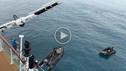 Video: Deploying Zodiacs Each of our outings involved deploying the Zodiacs fromm their storage bay, performed with the assistance of two cranes. They were all put back into place at...