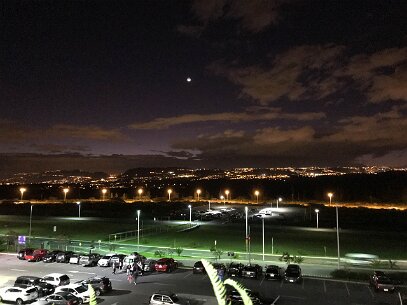 IMG_6950 A long layover allows us this view of the setting moon from the Quito airport.