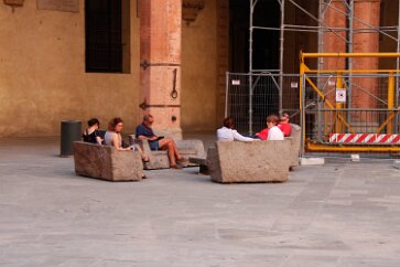 Bologna-108 A set of concrete couches in the atrium.