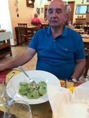 Food-113 Mario contemplates his primo course: tortelli di faraona.