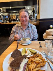 IMG_6647 We cap our visit to Brooklyn with lunch at the famous Mile End Delicatessen: matzah ball soup and a classic Reuben sandwich!
