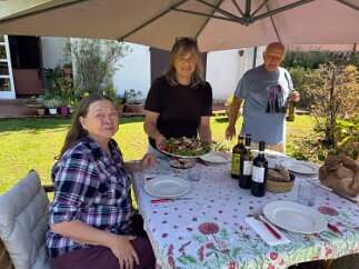 IMG_6666 Rossella presents her stuffed squid at a picnic in the back yard.