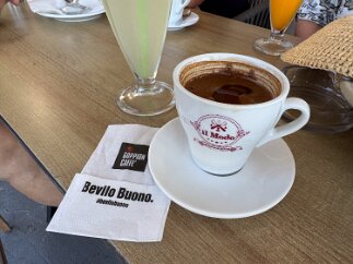 IMG_6814 Greek coffee. It's like espresso, but with the grounds still in suspension.