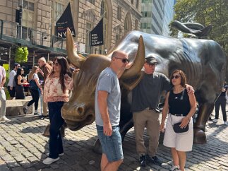 IMG_6357 Everyone wants a selfie with the Wall Street Bull. There was a line to get into position.